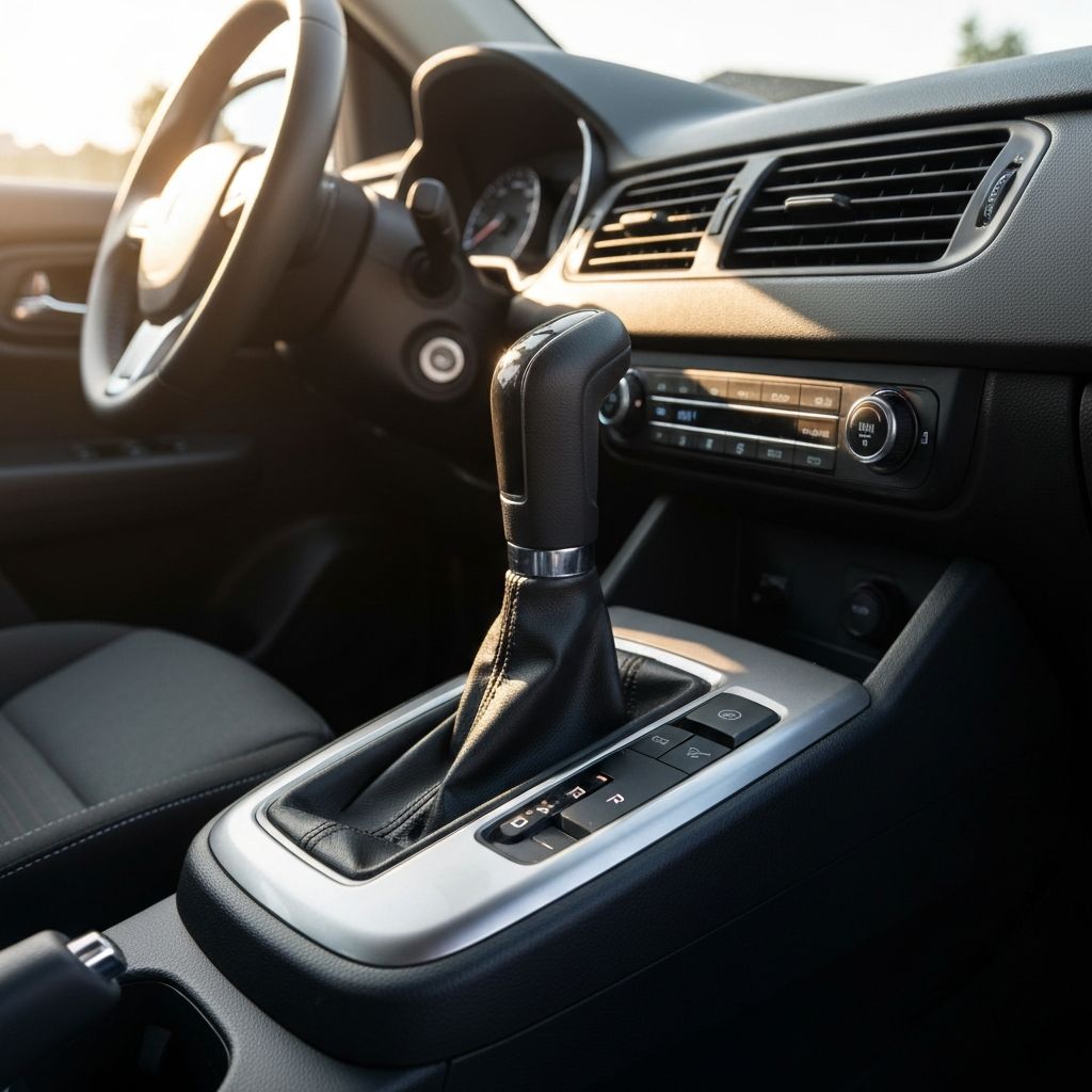 Car gear shift and transmission close-up representing manual and automatic vehicle training